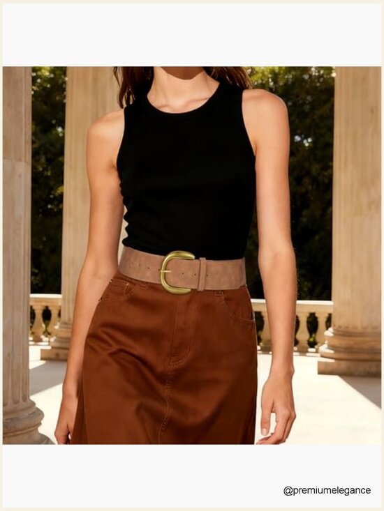 Wide Suede Leather Belt Chunky Buckle Waist Belt for Women main image 6